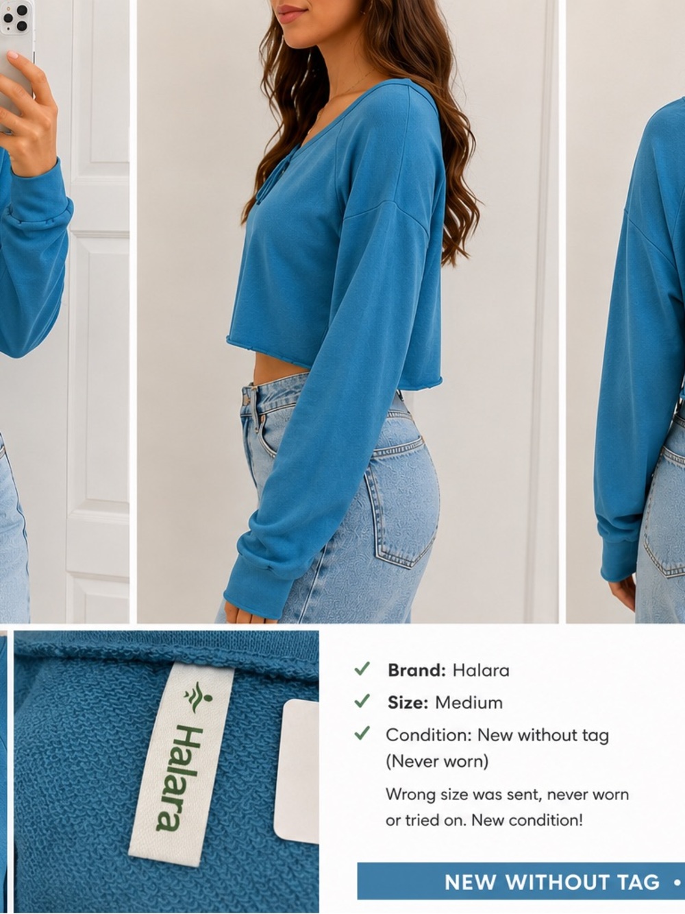 HALARA Blue Cropped Sweatshirt